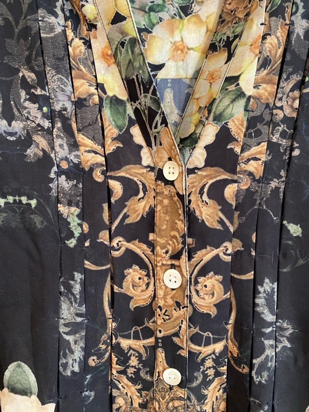 Soft Surroundings 1X Mixed Print Baroque Floral Pintuck Tunic Blouse Fall 2025 - Picture 4 of 9
